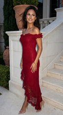 Valentia Lace Hi-Low Maxi Dress - Red