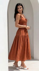 Celesta Midi Dress - Rust Brown