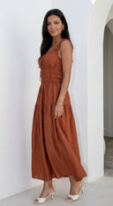 Celesta Midi Dress - Rust Brown