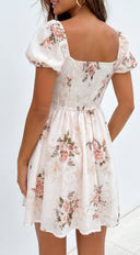 Juliette Floral Corset Mini Dress - Cream Beige Multi