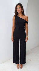 Luna One Shoulder Pant Set - Black
