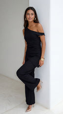 Luna One Shoulder Pant Set - Black
