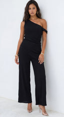 Luna One Shoulder Pant Set - Black