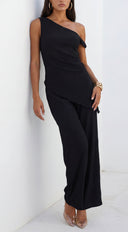 Luna One Shoulder Pant Set - Black