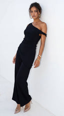 Luna One Shoulder Pant Set - Black