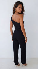 Luna One Shoulder Pant Set - Black