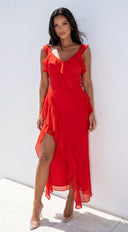 Ismeria Ruffle Maxi Dress - Red
