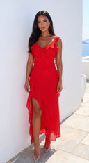 Ismeria Ruffle Maxi Dress - Red