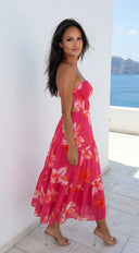 Paradiso Floral Print Midi Dress - Pink