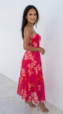 Paradiso Floral Print Midi Dress - Pink