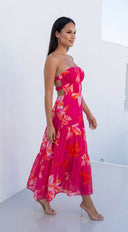 Paradiso Floral Print Midi Dress - Pink