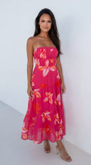 Paradiso Floral Print Midi Dress - Pink