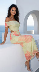 Petaluxe Off Shoulder Floral Print Maxi Dress - Light Green Multi