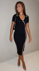 Contour Contrast Ribbed Midi Dress - Black