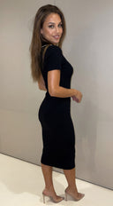 Contour Contrast Ribbed Midi Dress - Black