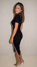 Contour Contrast Ribbed Midi Dress - Black