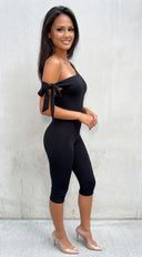 Axis Off Shoulder Tie Capri Jumpsuit - Black
