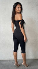Axis Off Shoulder Tie Capri Jumpsuit - Black