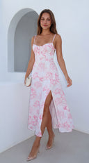 Pink Riviera Floral Midi Dress - Pink