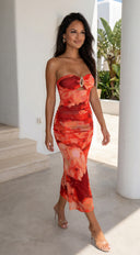 Golden Hour Midi Dress - Orange Multi