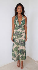 Palm Glow Tropical Print Maxi Dress - Green Multi
