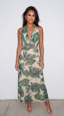 Palm Glow Tropical Print Maxi Dress - Green Multi