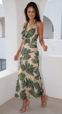 Palm Glow Tropical Print Maxi Dress - Green Multi