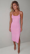 Sana Ribbed Side Slit Cami Midi Dress - Pink