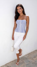 Harbor Pinstripe Corset Cami Top - Blue