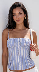 Harbor Pinstripe Corset Cami Top - Blue