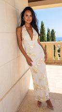 Fiorella Halter Embellished Maxi Dress - Yellow
