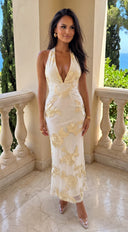 Fiorella Halter Embellished Maxi Dress - Yellow