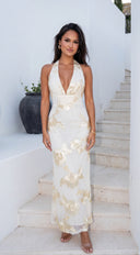 Fiorella Halter Embellished Maxi Dress - Yellow