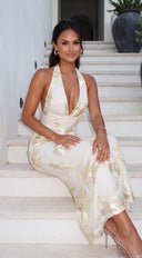 Fiorella Halter Embellished Maxi Dress - Yellow
