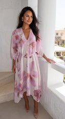 Drift Away Floral Cover Up Midi Dress - Pink Multi