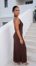 Helena Halter Wrap Maxi Dress - Brown