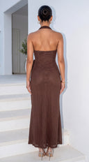 Helena Halter Wrap Maxi Dress - Brown