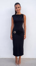 Seranova Ring Detail Midi Dress - Black