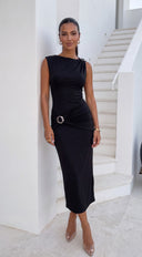 Seranova Ring Detail Midi Dress - Black