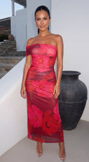 Savira Floral Print One Shoulder Maxi Dress - Pink Multi