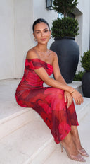 Savira Floral Print One Shoulder Maxi Dress - Pink Multi
