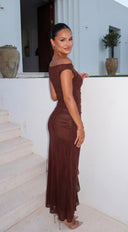 Allure Ruffle Maxi Dress - Brown