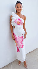 Nerina Ruffle Floral Maxi Dress - White