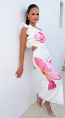 Nerina Ruffle Floral Maxi Dress - White