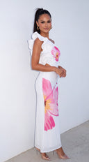 Nerina Ruffle Floral Maxi Dress - White