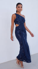 Virelle Embroidered Cutout Maxi Dress - Navy Blue