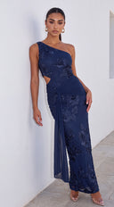 Virelle Embroidered Cutout Maxi Dress - Navy Blue