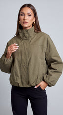 Oslo Funnel Neck Balloon Jacket - Olive Green