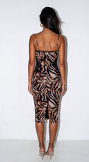 Zyvella Zebra Print Midi Dress - Brown Multi