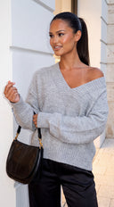 Lucerne Brushed V Neck Sweater - Gray
